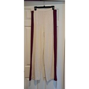 Maje Pants Tweed effect High Waist Wide Leg Tweed Trousers with Purple Stripe